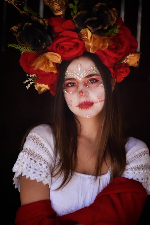 คลังภาพถ่ายฟรี ของ catrina, dia de muertos, ดอกไม้