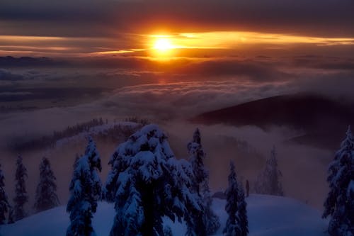 Aerial Photography of Cloudy Mountains during Sunset