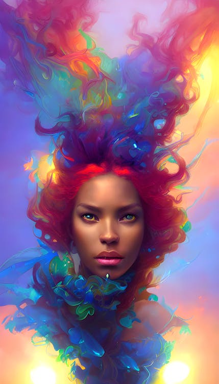 Woman with Rainbow Hair Fantasy