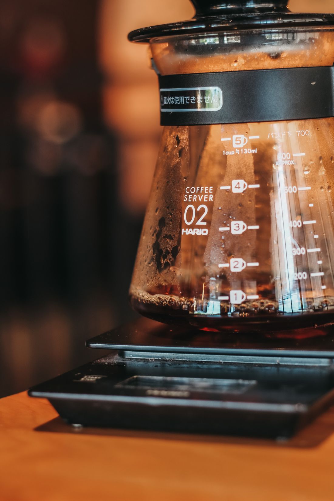 A brewed batch resting on the scale at the roastery
