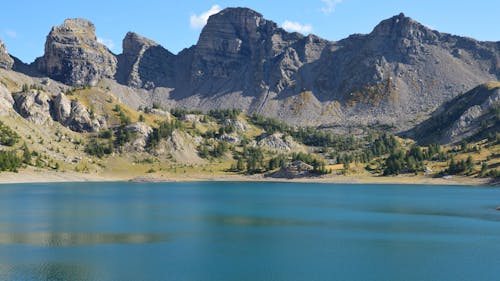 A Lake with Blue Water Near Rocky Mountains