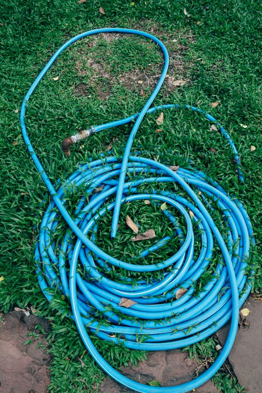 A garden hose coiled on the grass - When the Line Is Clogged