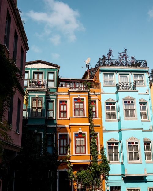 Free Charming colorful houses in Balat, Istanbul, showcasing urban architecture and cultural flair. Stock Photo