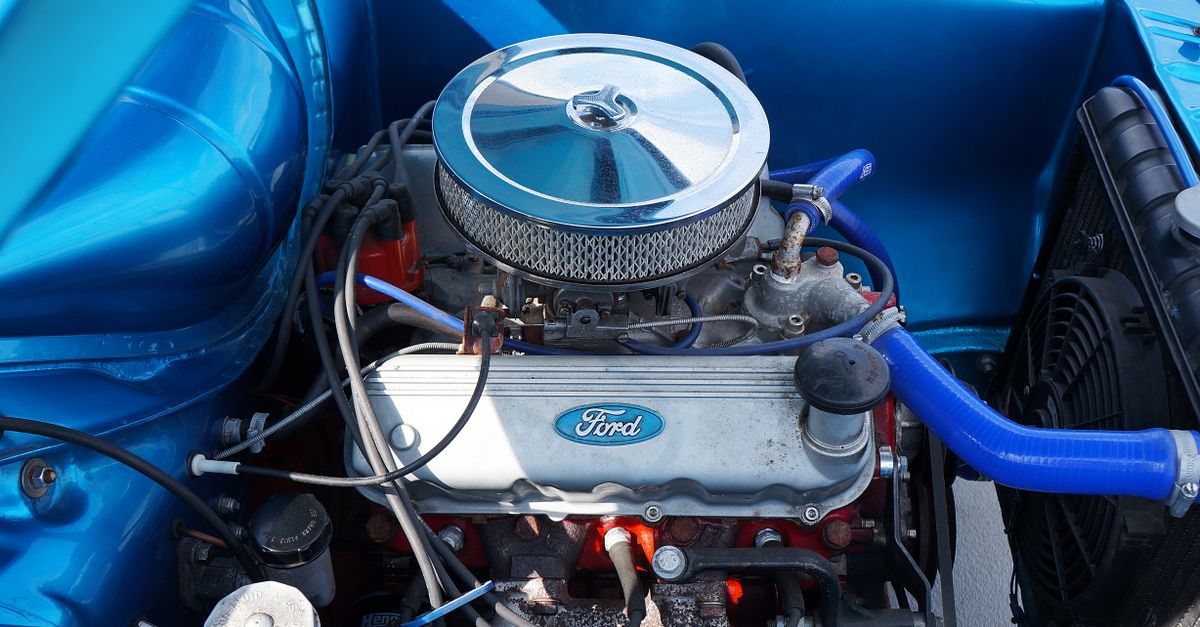 Close up of Blue Ford Car Engine · Free Stock Photo