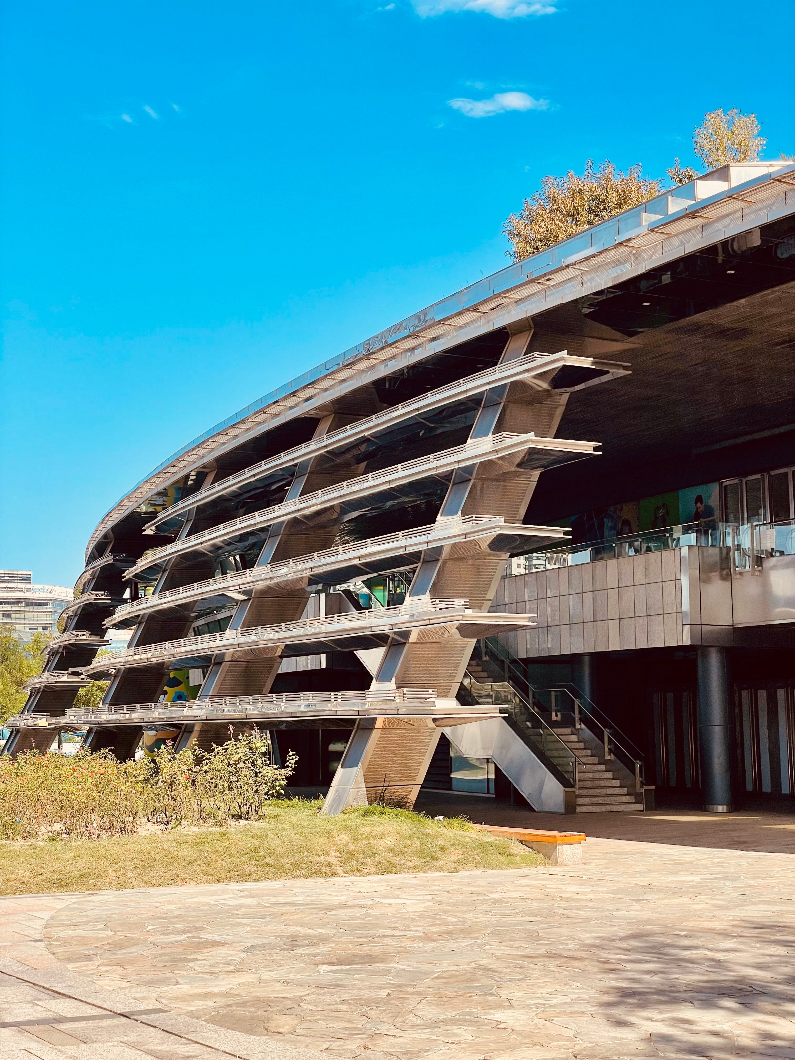 Modern architectural design of a building in Tianjin's Bin Hai district.