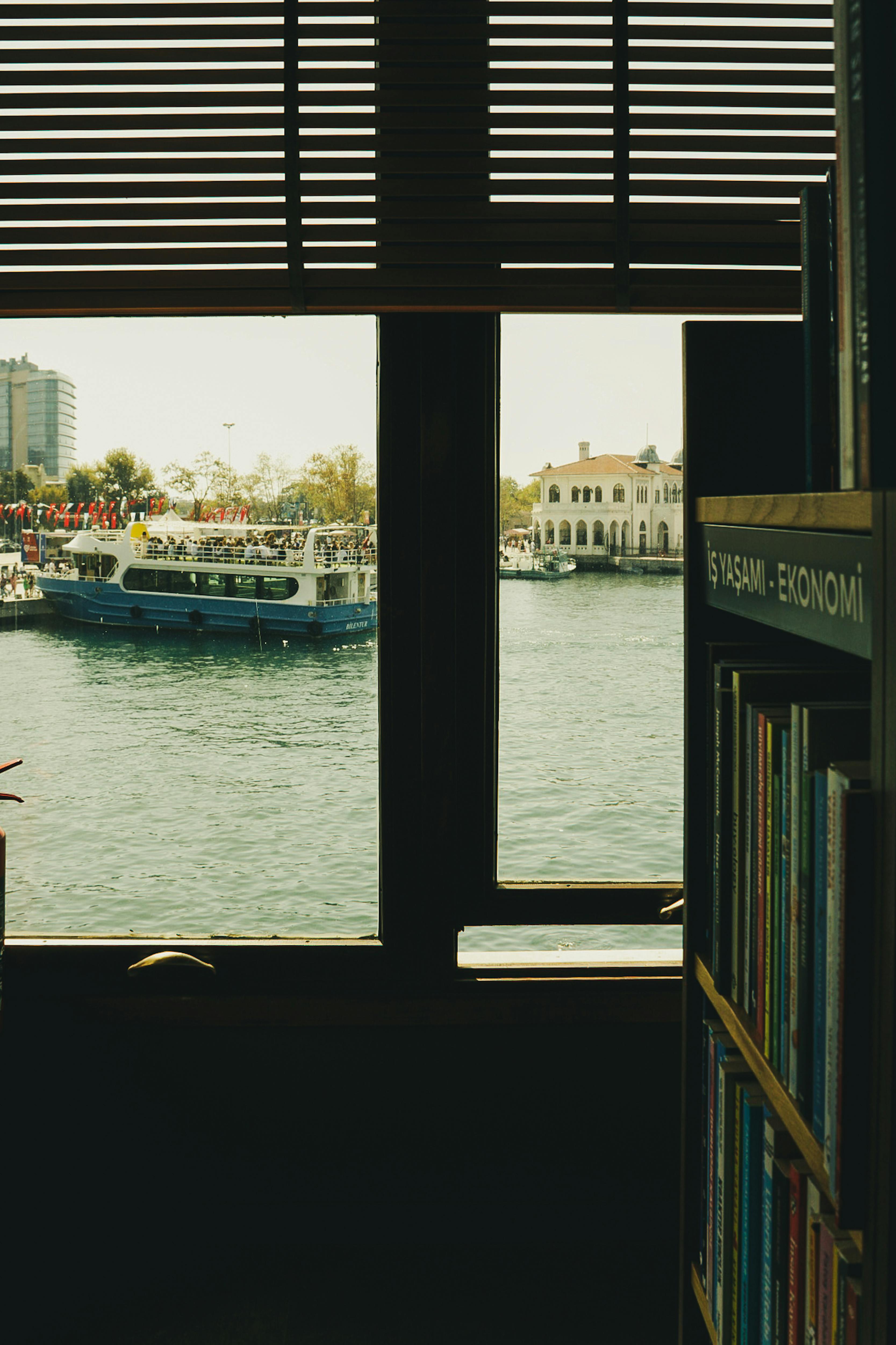 a boat on water near building