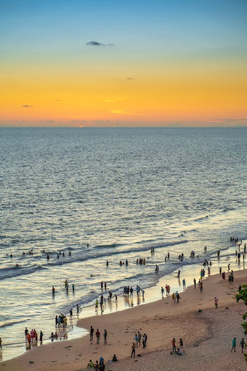 垂直拍摄, 岸邊, 日落 的 免费素材图片