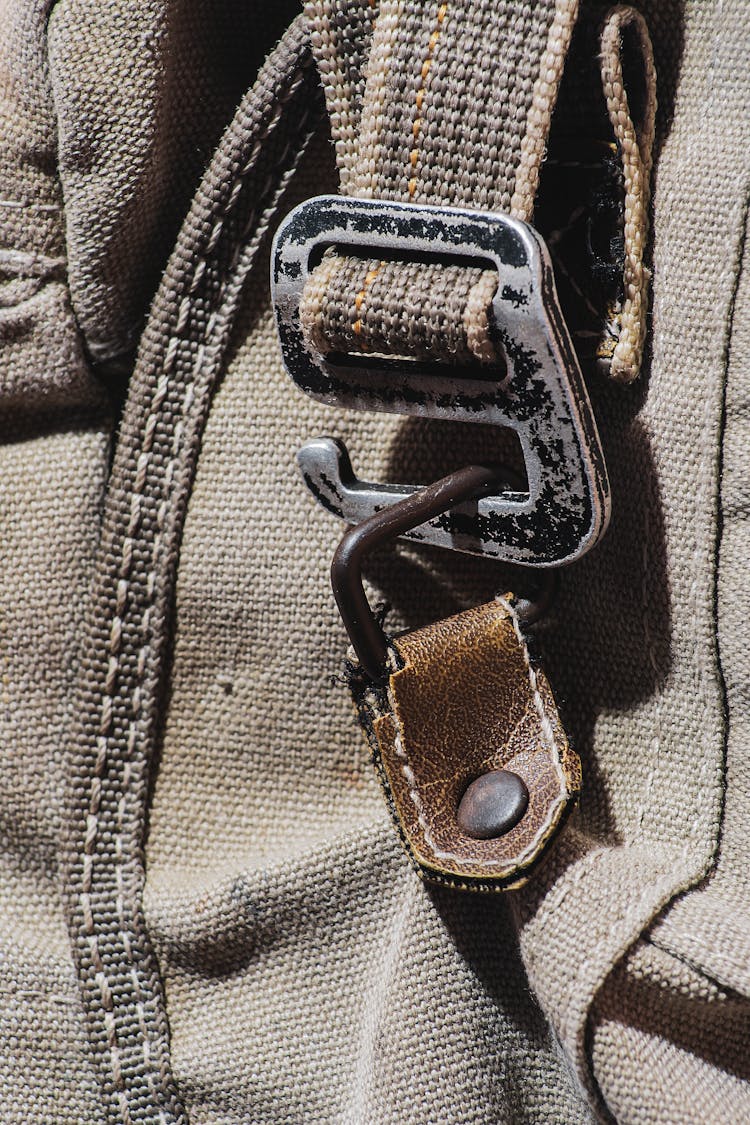 Close Up Shot Of Metal Buckle On Bag