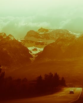 Serene mountain landscape at sunrise in Dihok, Kurdistan, showcasing nature's beauty.