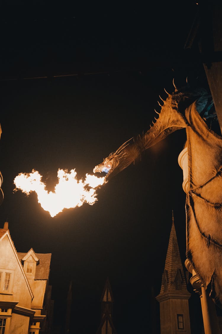 Breathing Fire Dragon In The Diagon Alley In Universal Studios, Orlando, Florida, USA