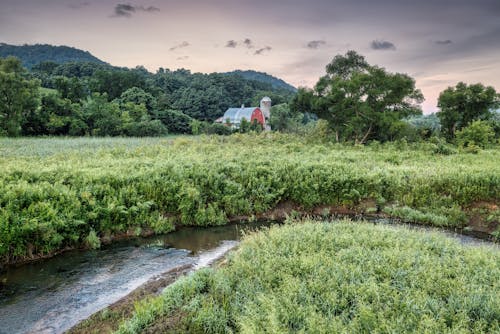 Foto profissional grátis de agricultura, cair da noite, casa na fazenda