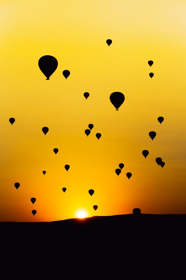 A Flying Hot Air Balloons During Golden Hour