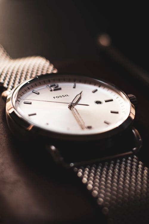 Silver and White Analog Watch