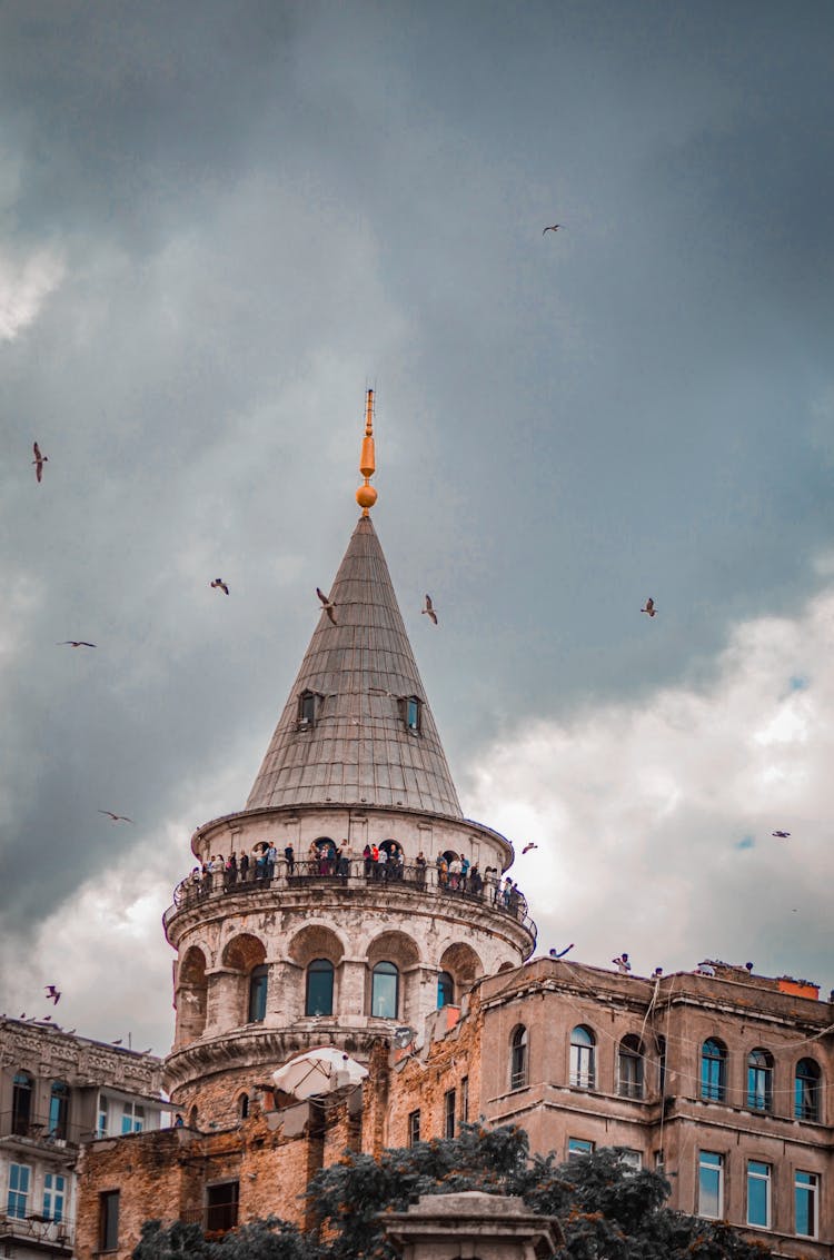 Birds Flying Near A Tower