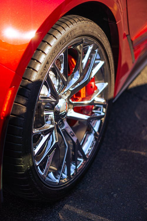 Close-up of the Chrome Wheel of a Car