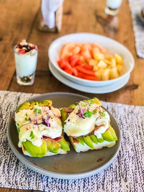 Free Avocado Toasts on a Plate Stock Photo