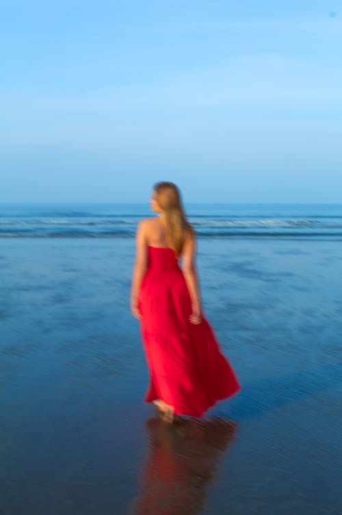 Základová fotografie zdarma na téma červené šaty, osoba, pláž