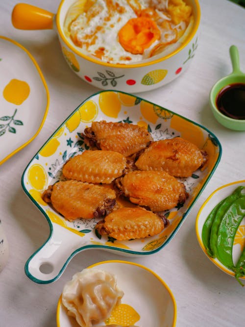 Fried Chicken Wings on a Serving Dish