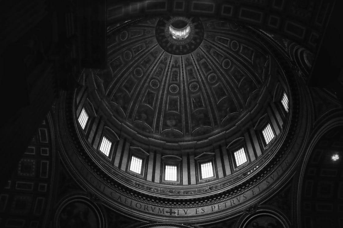 Základová fotografie zdarma na téma bazilika svatého petera, černobílý, církev