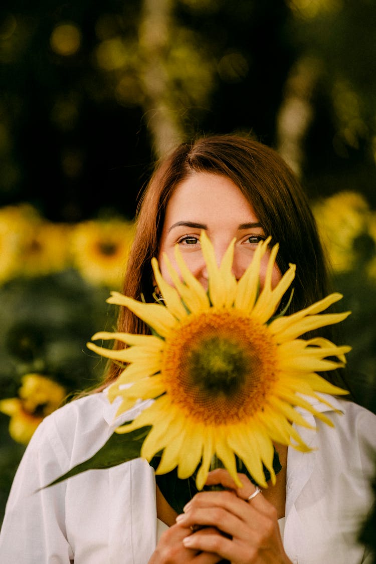 A Woman Holding A Sunflower