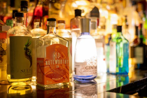 Alcohol Bottles on Table