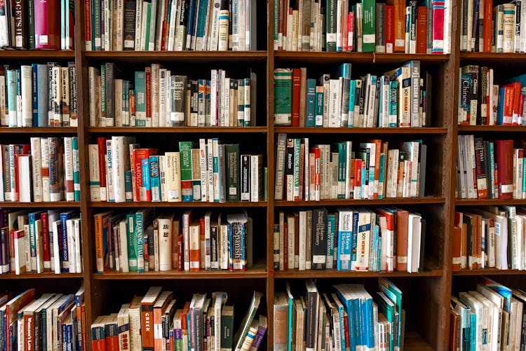 Assorted Books On Book Shelves