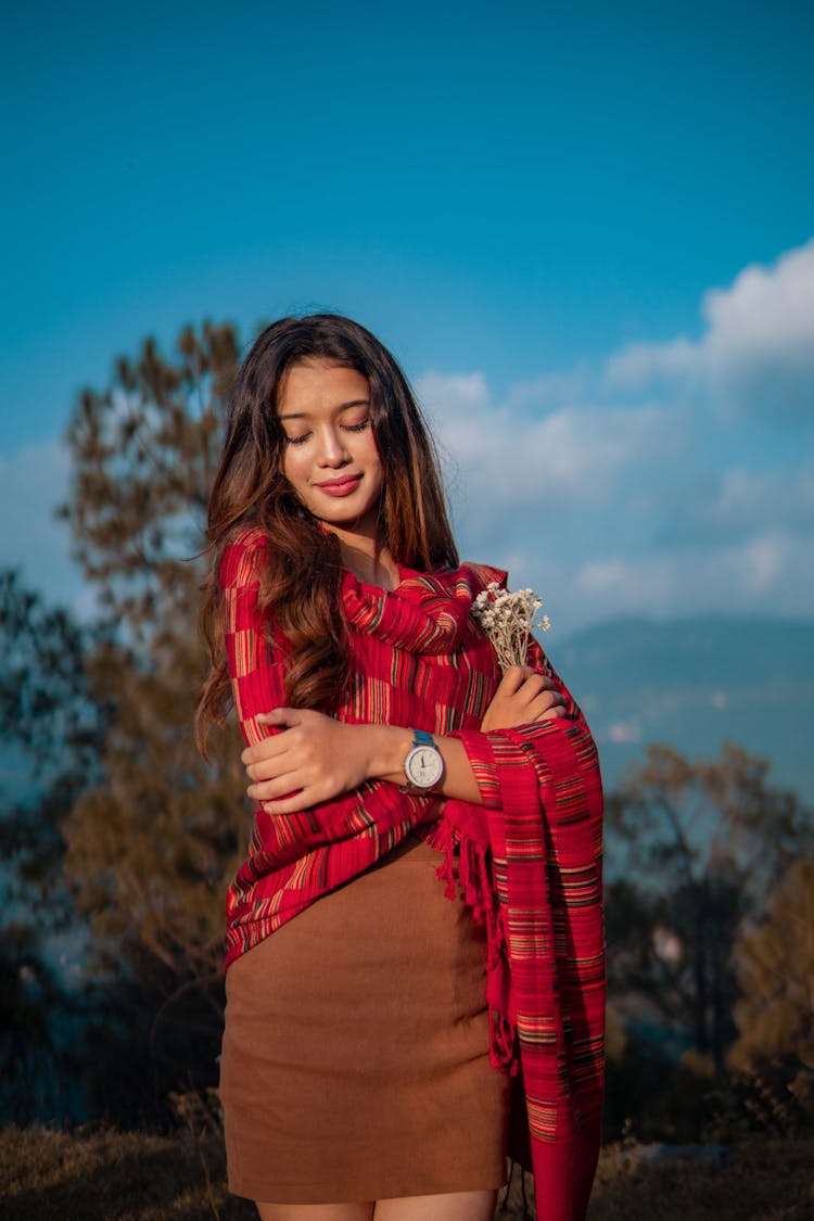 Young Fashionable Woman Standing Outdoors 