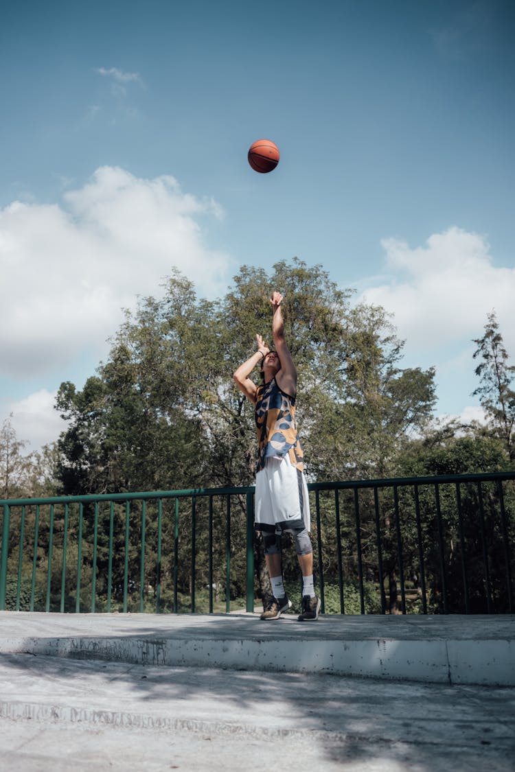 Young Man Throwing A Basketball