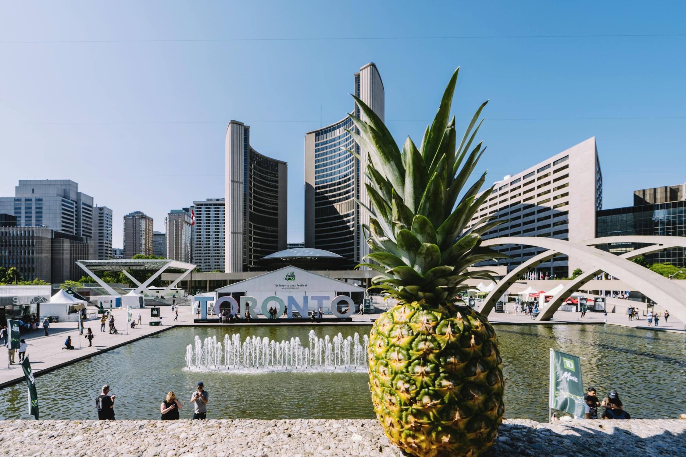 People gathered at a tourist spot in Toronto