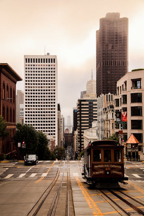 View of a Tram on the Street in San Francisco, California, USA
