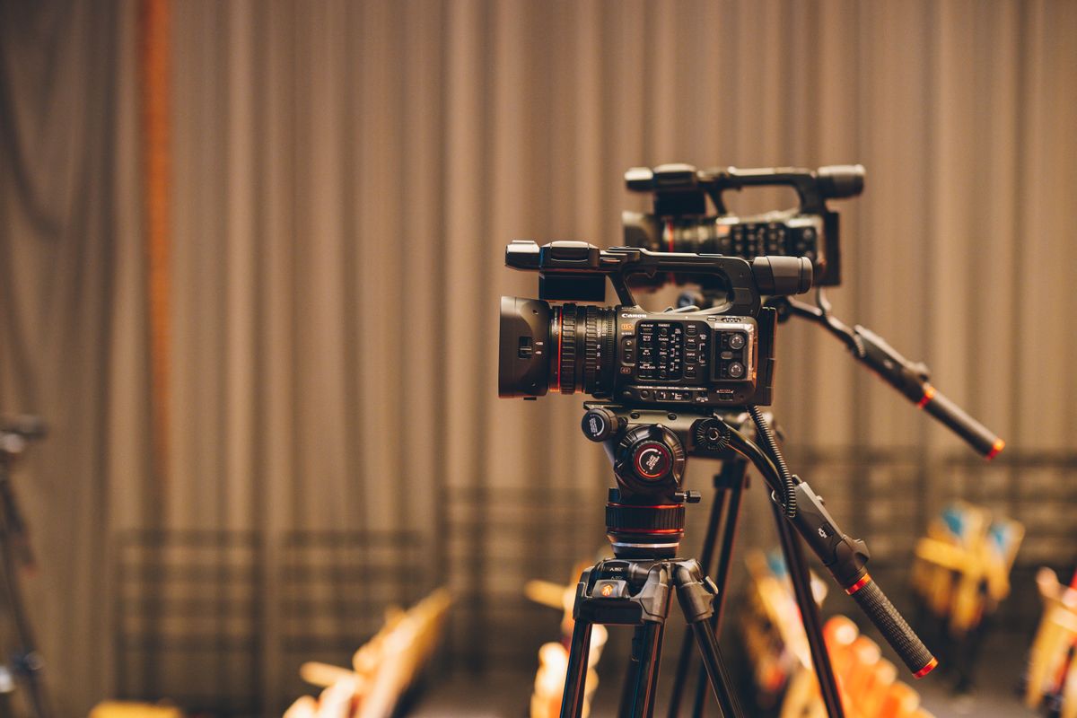 Close up of a camera recording video