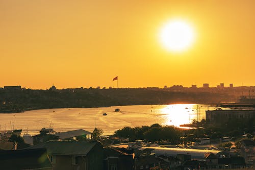 Waterway Between a City During Sunset