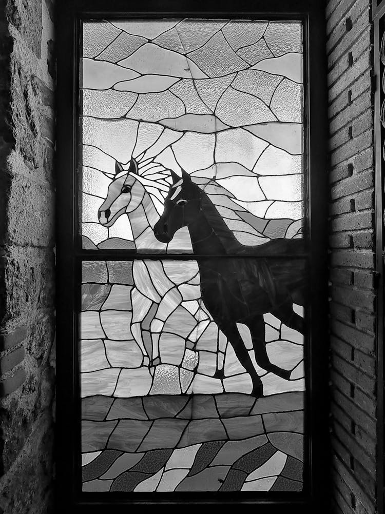 Vitral Of A Horse In Black And White