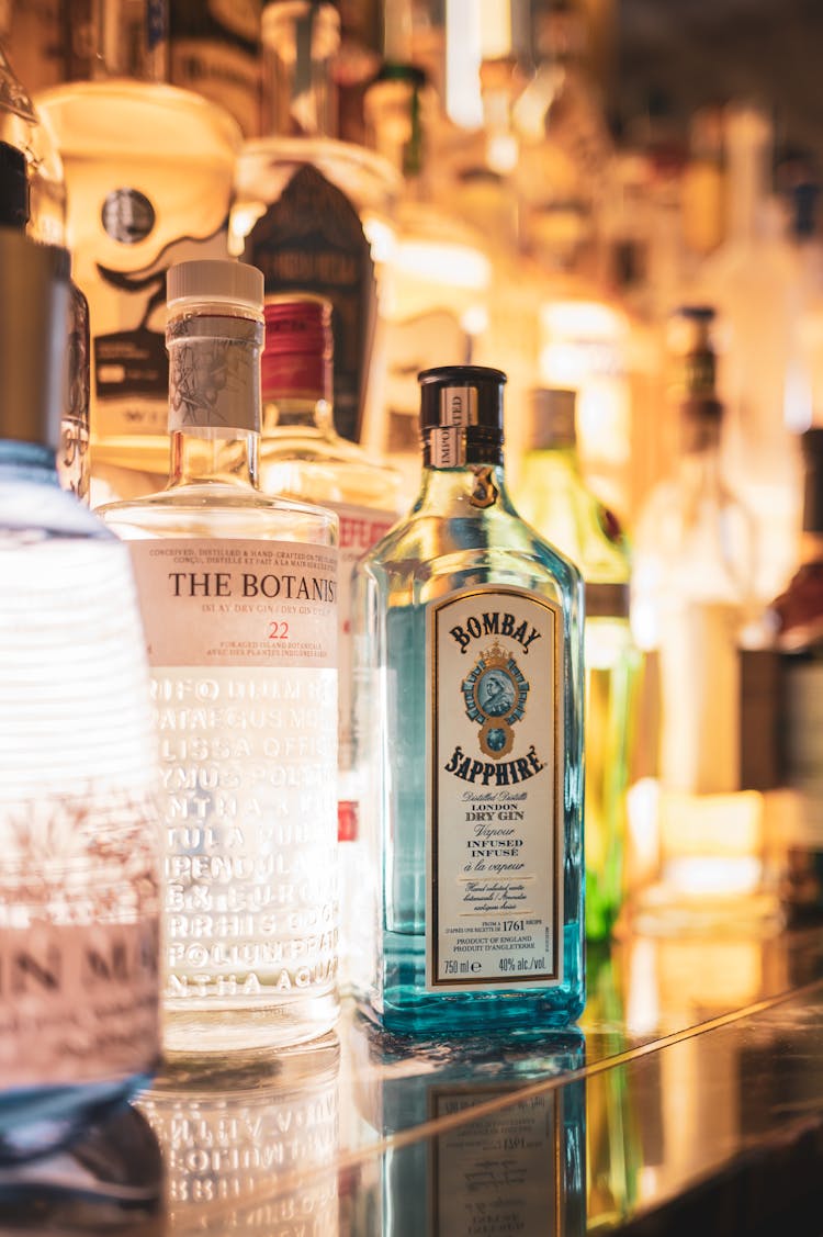 Close-Up Photograph Of A Bottle Of Dry Gin