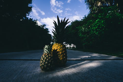 Kostenlos Zwei Ananas Auf Grauer Oberfläche Im Freien Stock-Foto