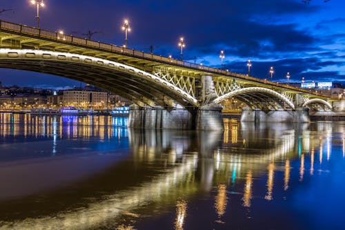 Free Illuminated Margaret Bridge in Budapest, Hungary  Stock Photo