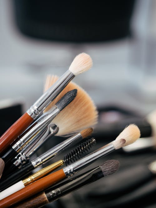 Close-up of Various Makeup Brushes