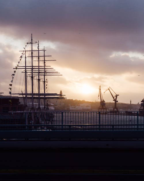 Boats and Cranes in Port in Gothenburg, Sweden