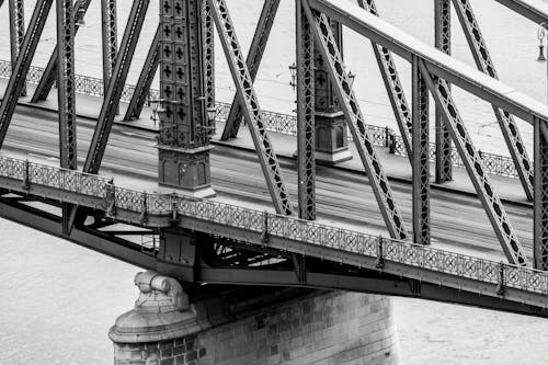 Railroad Bridge in Grayscale Photography