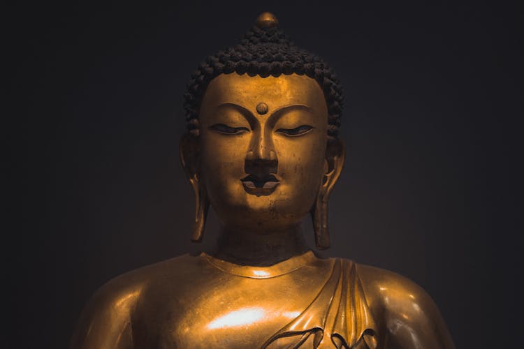 Brass Buddha Statue In Close-up Shot