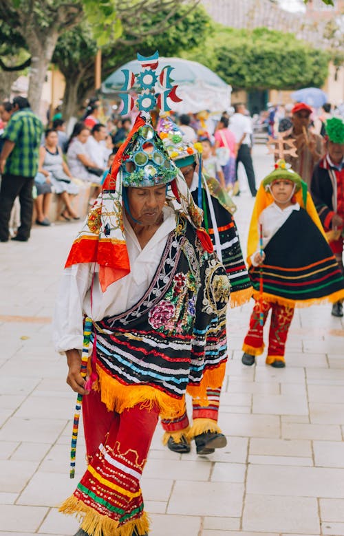 Dancers of Papanteco Ethnic Origin Dressed in Traditional Clothes Dancing on the Street