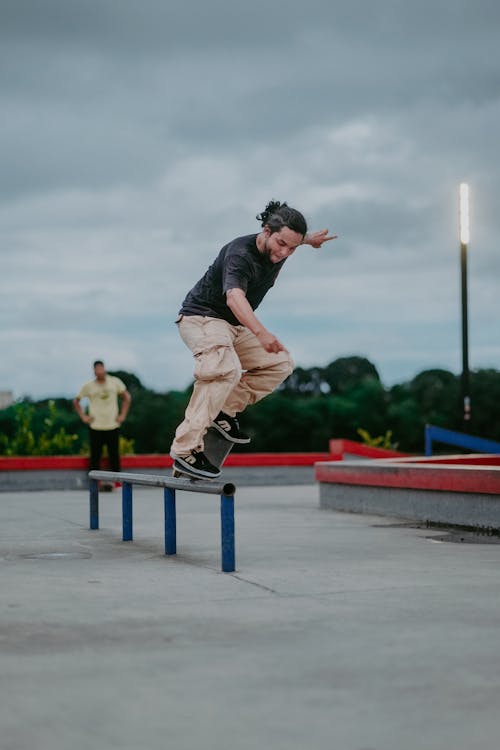 A Skater Grinding on a Rail