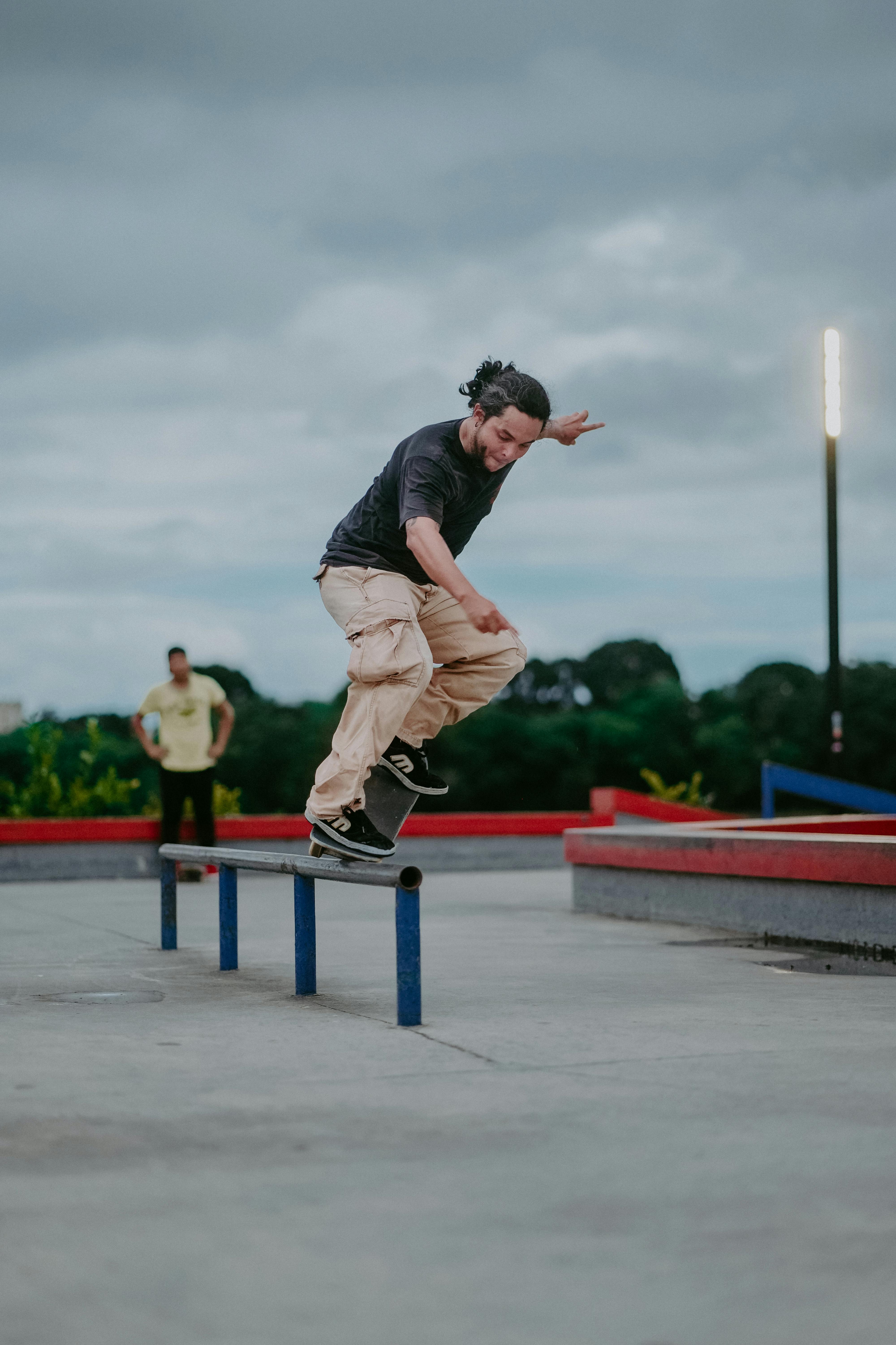 Roller Blader Grinding On Rail Skatepark Stock Photo 525113458