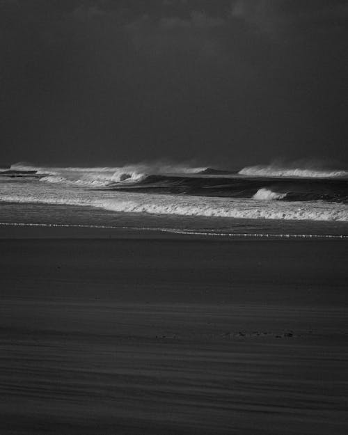 Free Grayscale Photo of a Beach Stock Photo