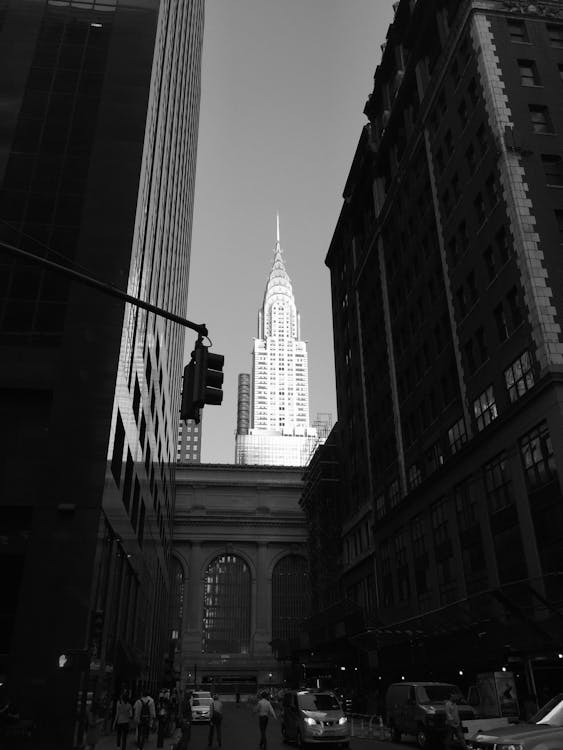 Clear Sky over Skyscraper in Manhattan