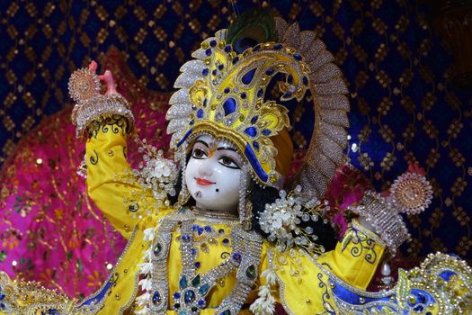 The Statue of Deity Krishna with Lavish Decorations