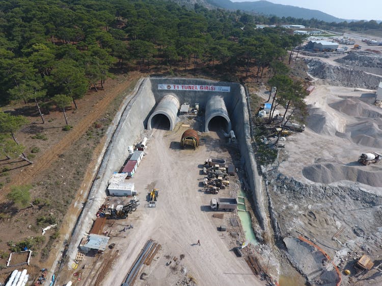 High Angle View Of A Tunnel Under Construction 