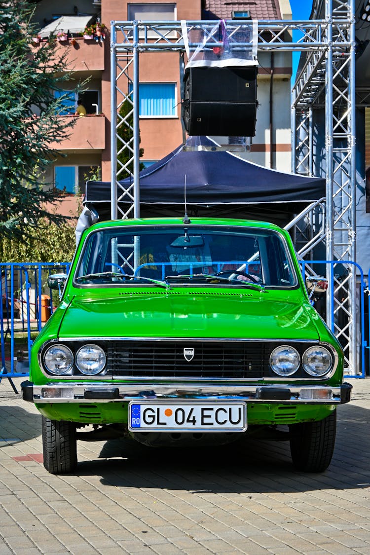 Front Of A Green Classic Car