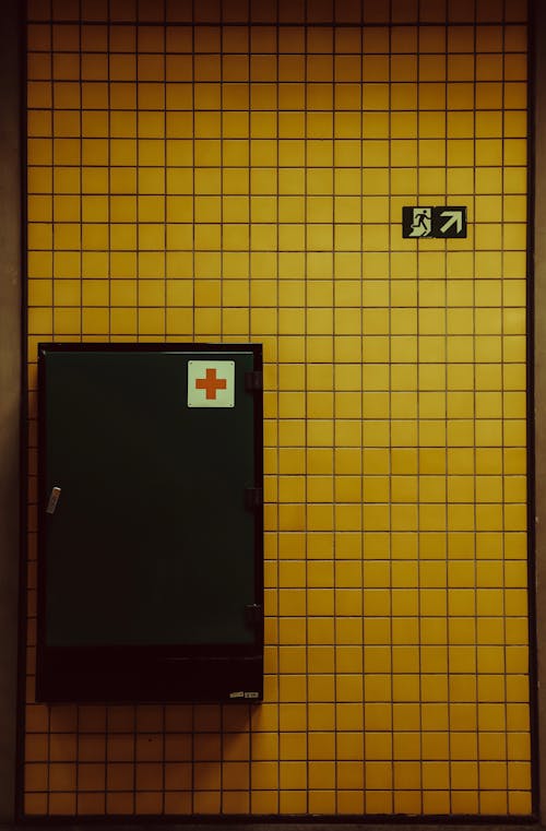 Medical First Aid Kit on a Yellow Wall 