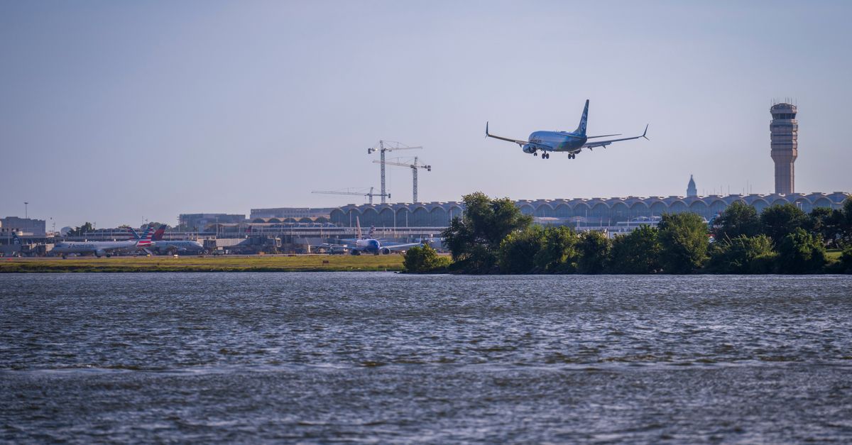 An airplane approaching an airport for landing.
